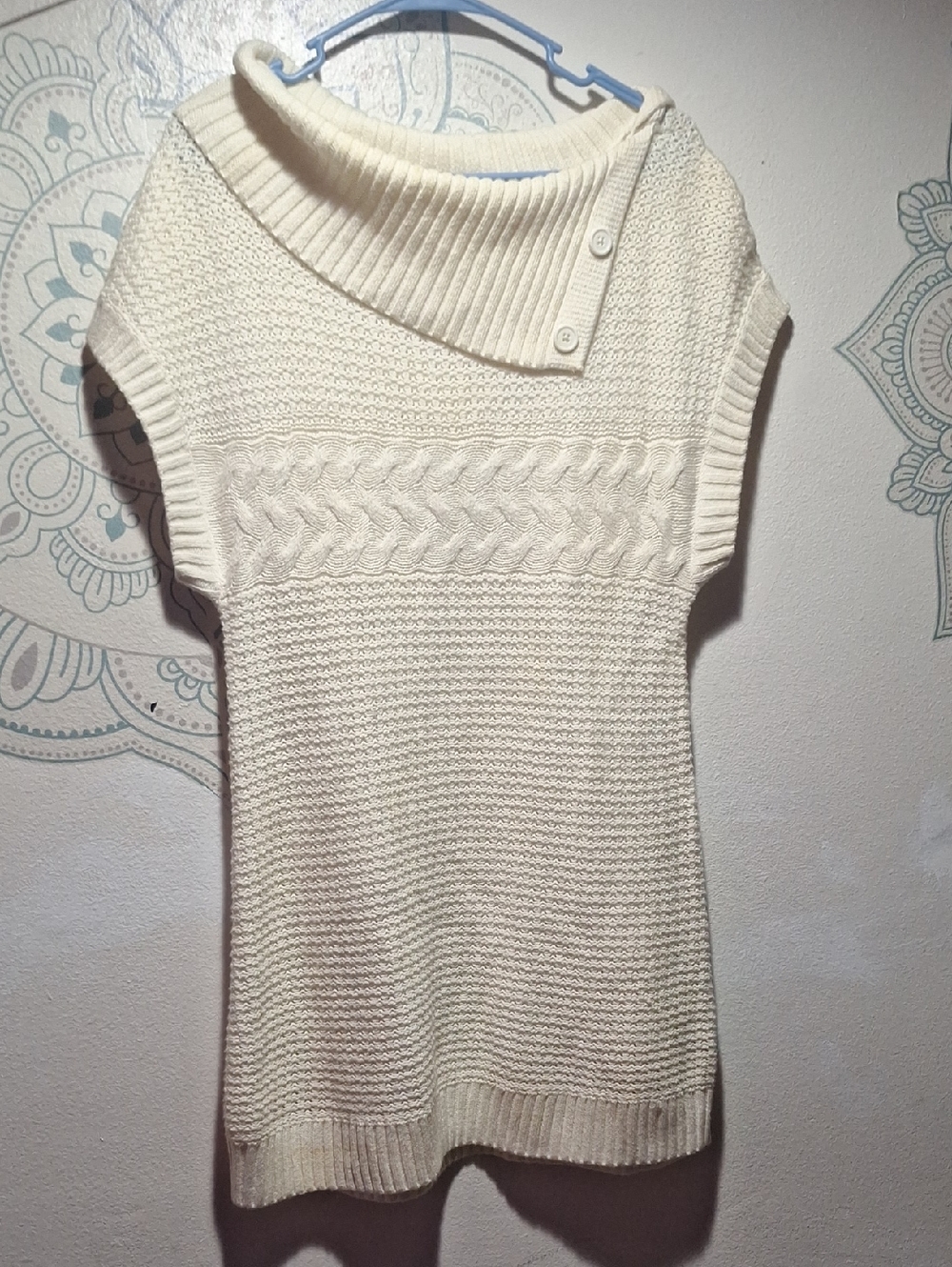 Christopher & Banks Cream Cable Knit Short Sleeve Turtleneck Sweater